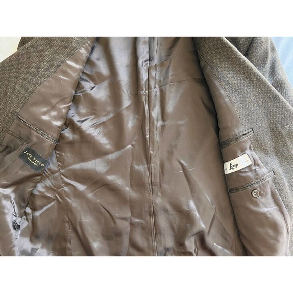 Jack Victor Three Button Suit Jacket Mens 42 Brown 100% Wool Herringbone Lined - Picture 3 of 11